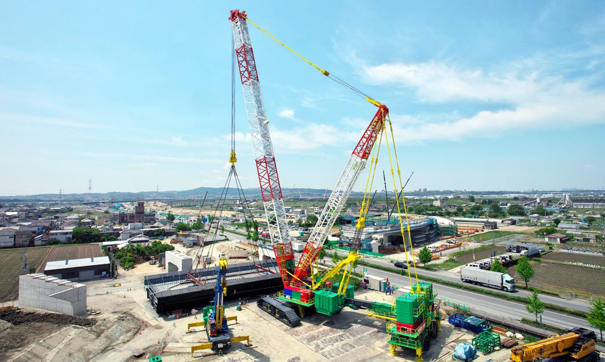 Large crane operating at construction site